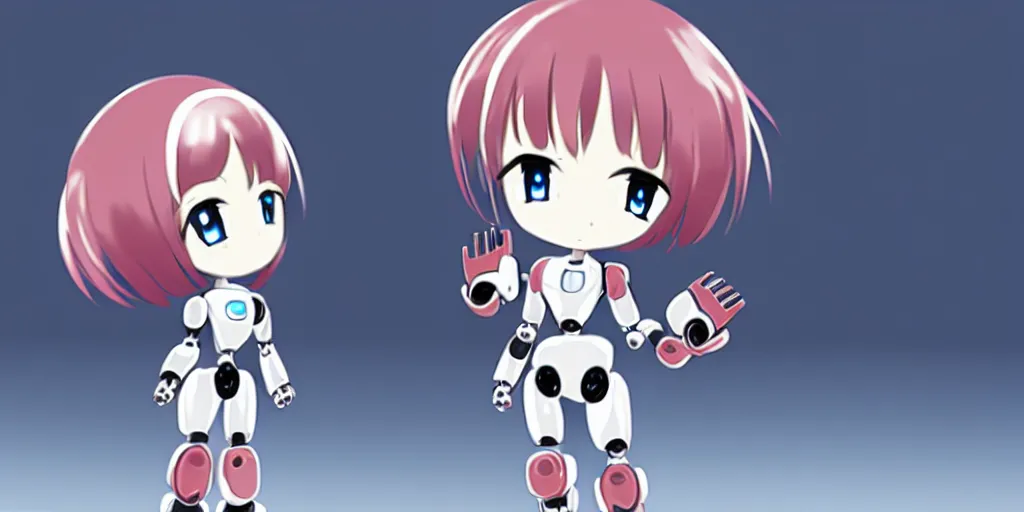 Prompt: a tiny robot anime girl