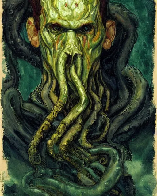 Image similar to portrait of cthulhu by greg rutkowski in the style of egon schiele