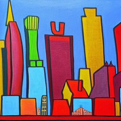 Image similar to painting of New York city by Tarsila do Amaral