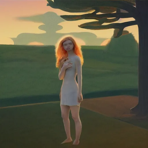 Image similar to Elle Fanning, head and shoulders masterpiece, in Alien, golden hour, in a garden, artstation, in the style of Art Deco and Edward Hopper and Bosch, extremely detailed