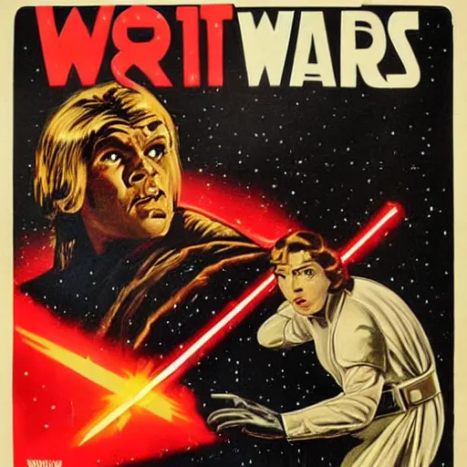 Prompt: retro movie poster for star wars 1932