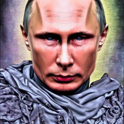 Image similar to vlad putin photo - realistic, color image, hyper realistic, 2 k, highly detailed, occult art, by giger, fractal structure