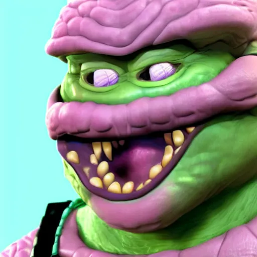 Prompt: Krang from tmnt showing big thumb up, photorealistic, very beautiful, 8k, blender, advert