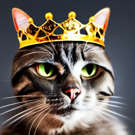 Image similar to a cat wearing a king's crown,studio photograph,professional photography,professional lighting,3 point lighting,detailed face,hyperdetailed,photorealistic,4k