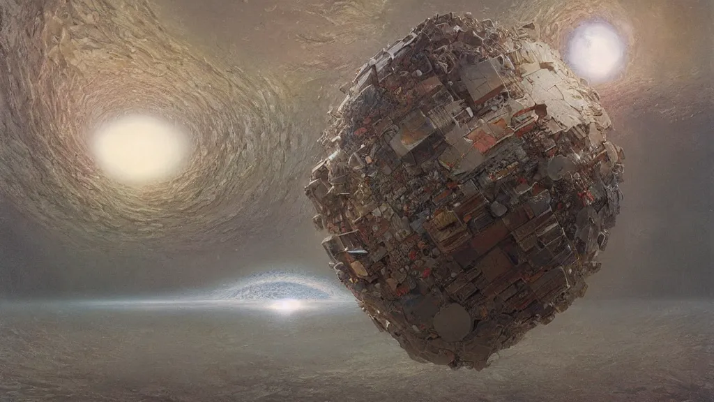 Image similar to earth in space, turning into a megastructure, digital art by Benjamin Bardou, Zdzisław Beksiński , Ruan Jia,