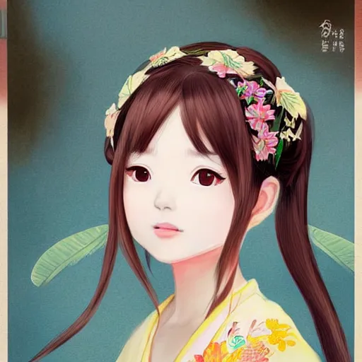 Prompt: Portrait of a beautiful vietnamese girl, cute natural anime face, wearing traditional vietnamese dress, elegant, highly detailed, digital painting, concept art, smooth, sharp focus, illustration, strong lines and bold colors, limited color palette, atmosphere and tension, Japanese, trending on artstation