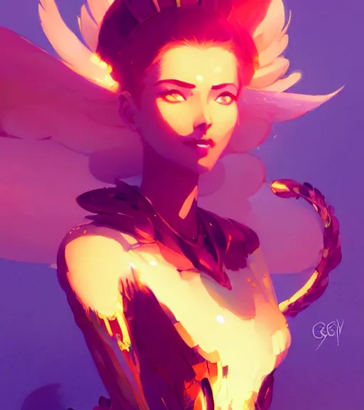 Image similar to portrait of a beautiful phoenix queen in complex and shiny dress by ross tran and atey ghailan, by greg rutkowski, by greg tocchini, by james gilleard, by joe fenton, by kaethe butcher, dynamic lighting, grunge aesthetic