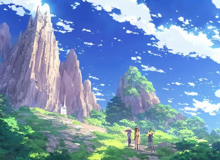 Prompt: A majestic cathedral in sunlight at the base of a mountain, peaceful and serene, incredible perspective, soft lighting, anime scenery by Makoto Shinkai and studio ghibli, very detailed