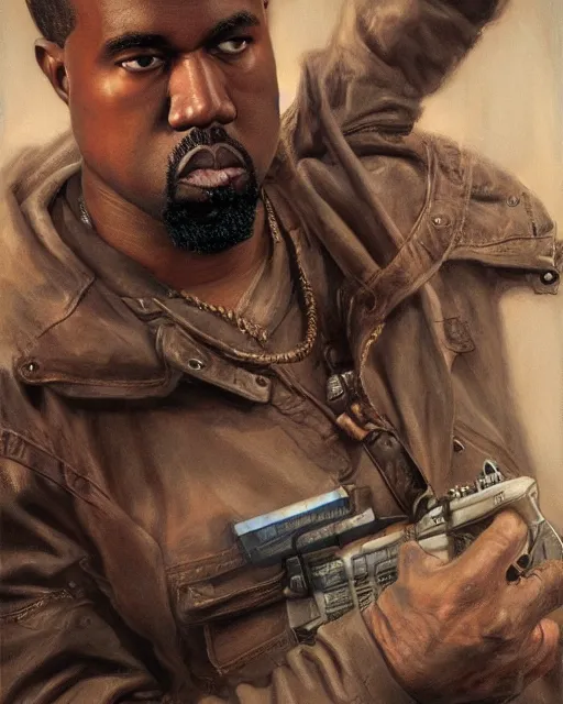 Prompt: Kanye West in Total Recall, closeup character art by Donato Giancola, Craig Mullins, digital art, trending on artstation