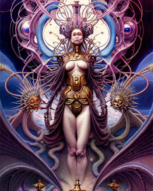 Prompt: the empress tarot card, fantasy character portrait made of fractals, ultra realistic, wide angle, intricate details, the fifth element artifacts, highly detailed by peter mohrbacher, hajime sorayama, wayne barlowe, boris vallejo, aaron horkey, gaston bussiere, craig mullins