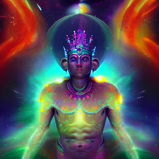 Image similar to cosmic king god who's body made of cosmos, detailed, octane, arstation, concept art