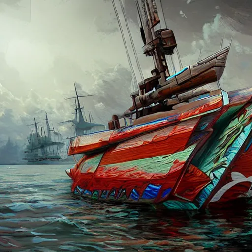 Image similar to boat graffiti, hyperdetailed, artstation, cgsociety