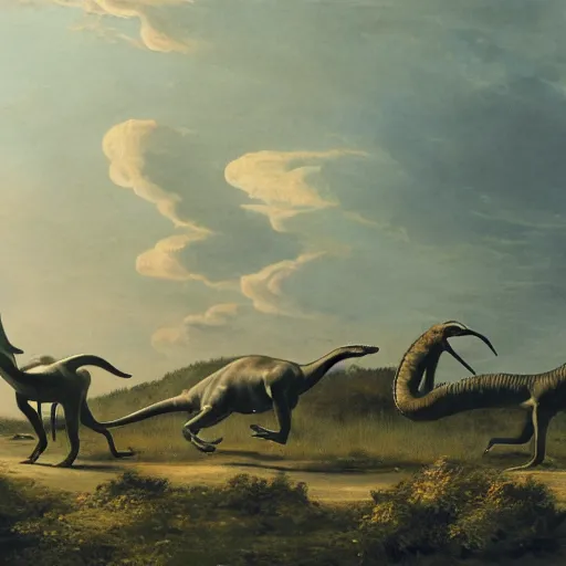 Image similar to hunters chasing a diplodocus in the plains