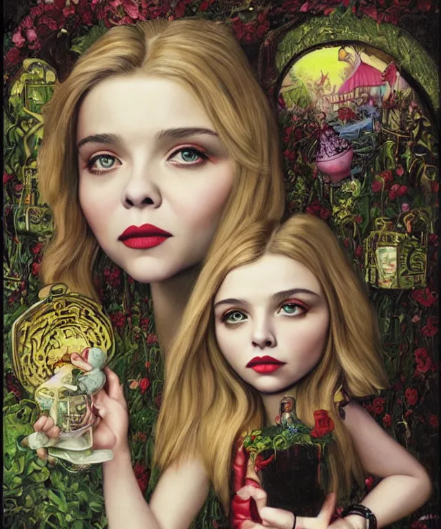 Image similar to portrait of Chloe Moretz in wonderland, lowbrow painting by Mark Ryden