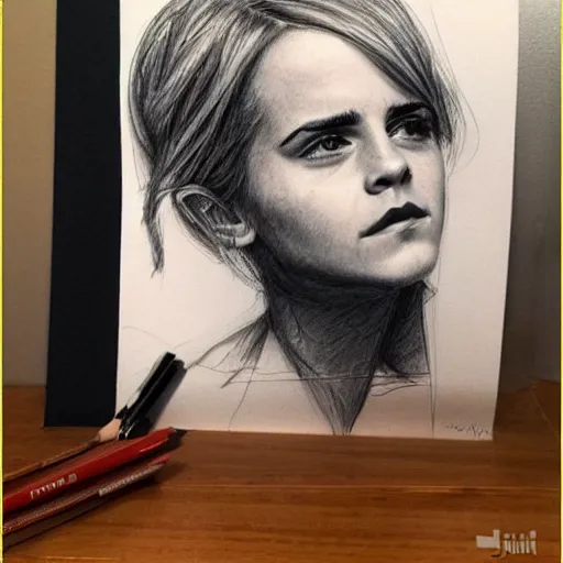 Image similar to emma watson kissing donald trump pencil sketch,