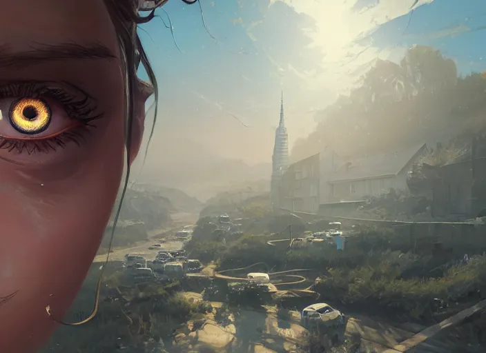 Image similar to highly detailed vanishing - point of eyeball, in gta v, stephen bliss, unreal engine, fantasy art by greg rutkowski, loish, rhads, ferdinand knab, makoto shinkai and lois van baarle, ilya kuvshinov, rossdraws, tom bagshaw, global illumination, radiant light, detailed and intricate environment