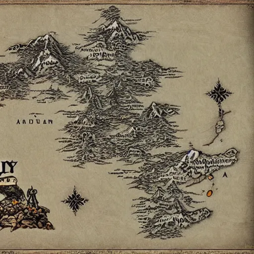 Prompt: Middle-earth map painted by Banksy