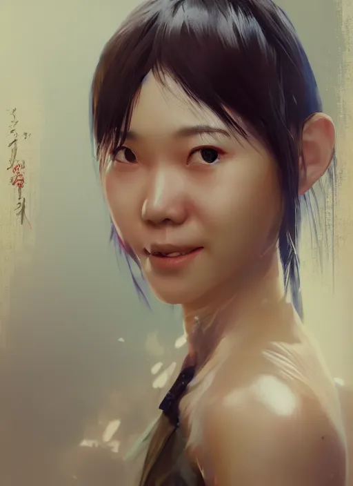 Prompt: hyper realistic photography portrait of smiling asian japanese festival partygirl amazon face cinematic, vallejo, full shot, craig mullins greg rutkowski, artstation, cgsociety