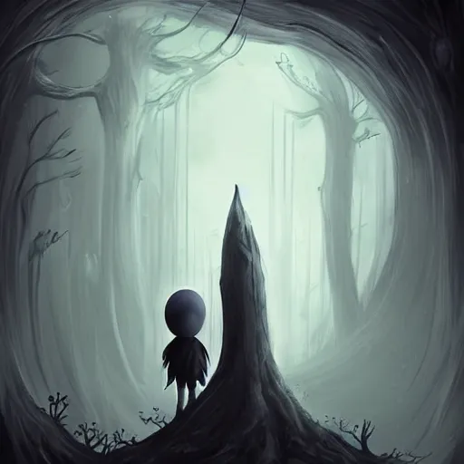 Image similar to love at the bottom of the abyss, athmospheric 4k, foggy atmosphere, scary picture, hollow knight, dark shadows, artstation, deviantart, beautiful digital painting