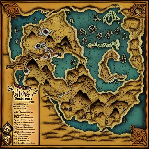 Prompt: dungeons and dragons map that looks like a fox, early 2000s artwork