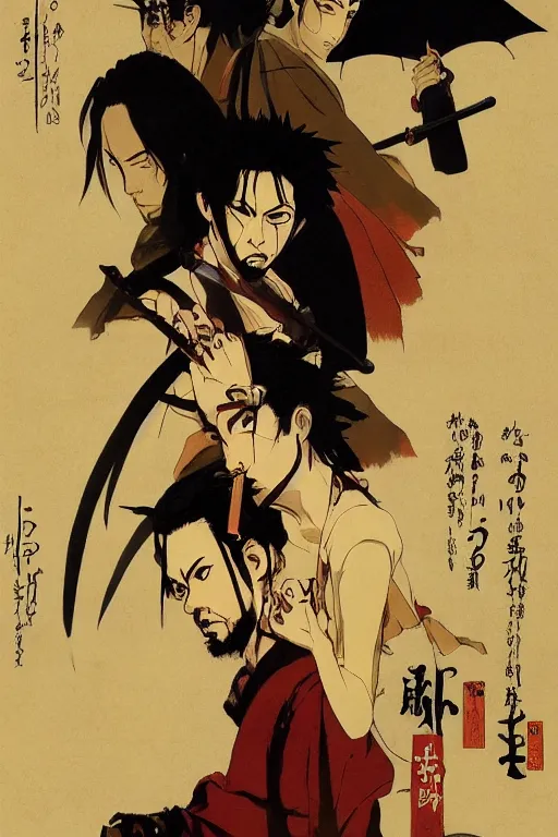 Prompt: Movie poster of Samurai Champloo , Highly Detailed, Dramatic, A master piece of storytelling, by frank frazetta, ilya repin, 8k, hd, high resolution print