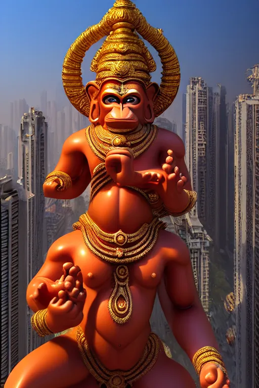 Prompt: high quality 3 d baroque biomorphic hanuman! buildings in mumbai!!, highly detailed, cinematic smooth, berenice abbott & john j. park, dramatic morning light, wide shot, high angle, uhd 8 k, sharp focus