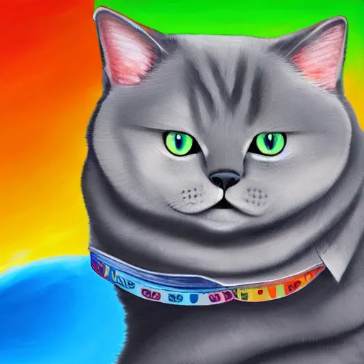 Prompt: oil painting portrait of a grey british shorthair cat fully body playing the piano with colorful abstract background with musical notes digital art concept art 4 k