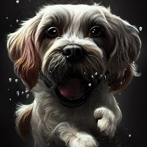 Image similar to portrait of a beautiful cute dog falling into the third dimension by Ross Tran, 4k, intricate details