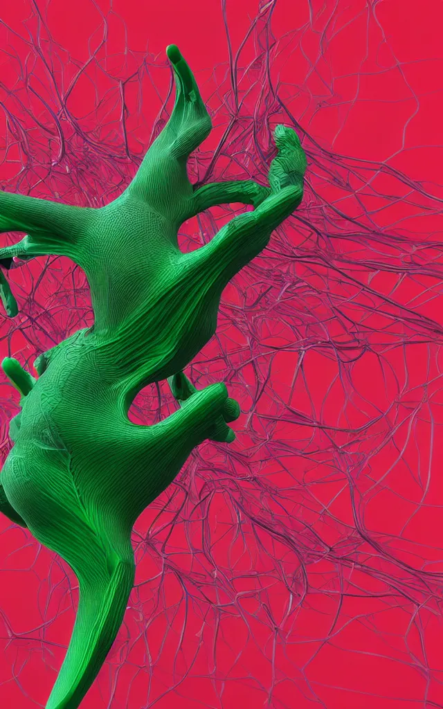 Image similar to intricated scientific medical 3d animation of the muscles and veins of a bat with a heart in their hands photography 3d octane plastic render green chroma key