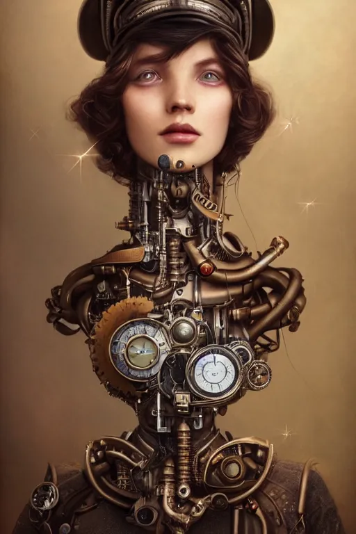 Image similar to a beautiful ultra detailed fine art portrait of a steampunk cyborg wearing a graduation hat, by tom bagshaw and anna dittman, studio lighting, golden ratio composition, 3 5 mm lens, cybernetic scifi, deep depth of field, artstation, 8 k