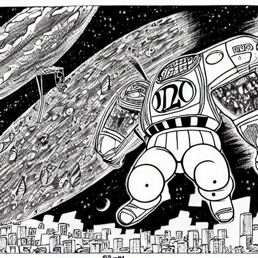 Prompt: John oliver roasts the universe, illustration in pen and ink, highly detailed, highly complex, award winning, black and white, art by Akira Toriyama