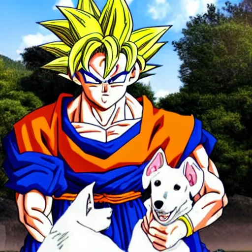 Prompt: goku with a dog