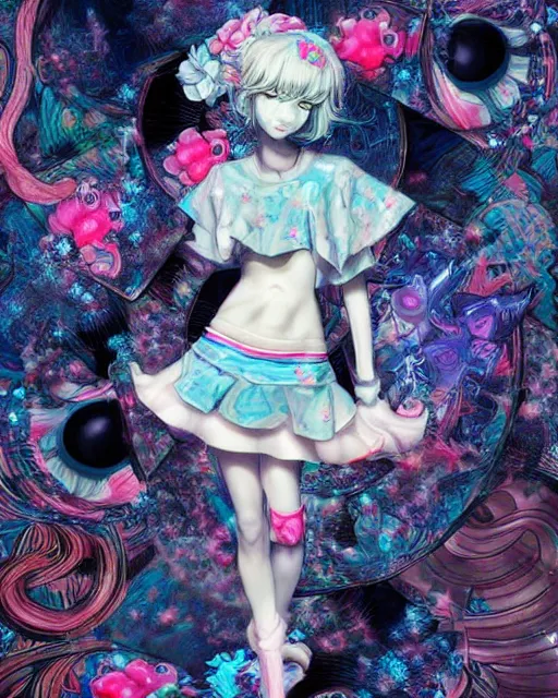 Prompt: james jean isolated deepdream vinyl figure harajuku style boy girl character design, figure photography, dynamic pose, holographic undertones, glitter accents on figure, anime stylized, accurate fictional proportions, high delicate defined details, ethereal lighting