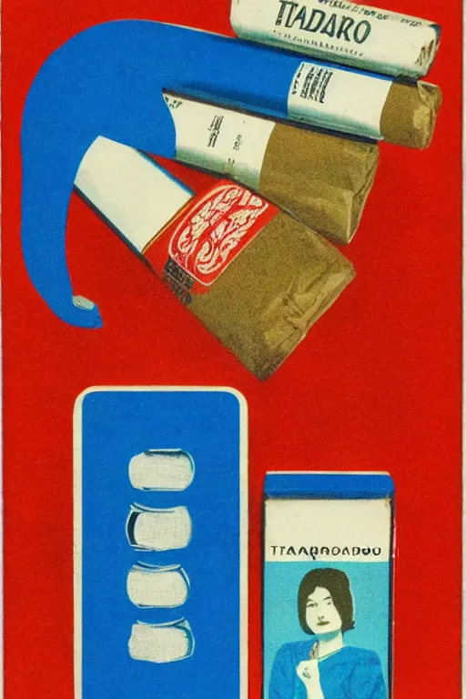 Prompt: photograph of a vintage cigarette pack designed by tadanori yokoo