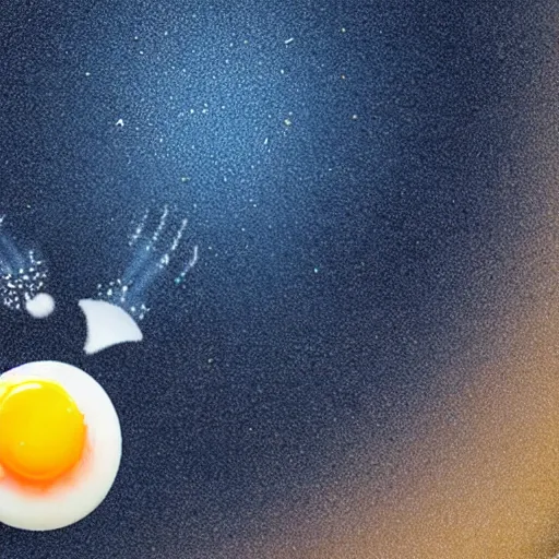 Prompt: a fried egg flying saucer, with salt and pepper aliens dancing on top, in the style of pixar, against a blue sky