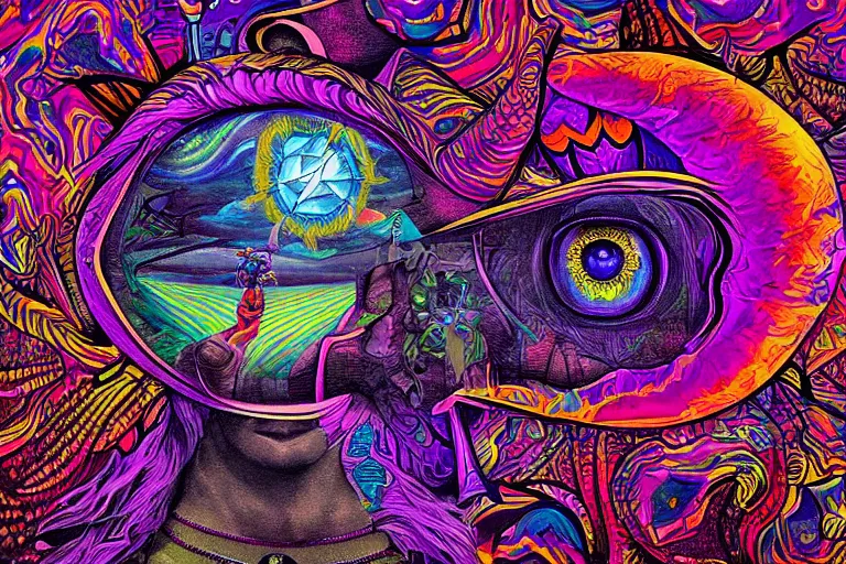 Image similar to third - eye visions, psychedelic art, artist interpretation, psychedelic interpretation, hallucinatory art, artstation hd, 4 k