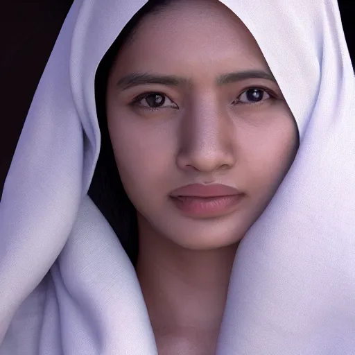 Image similar to a nepali wearing a white shawl, octane render