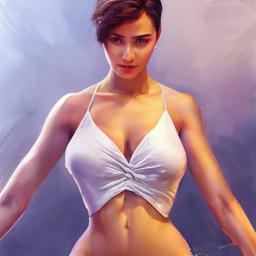 Image similar to a gourgeous digital influencer in the style of stefan kostic, realistic, full body, sharp focus, 8 k high definition, insanely detailed, intricate, elegant, art by stanley lau and artgerm