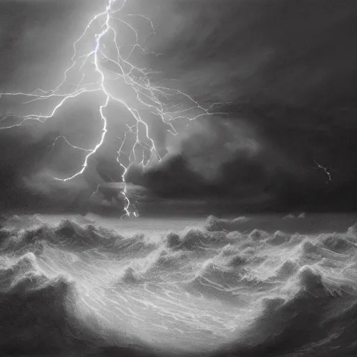 Prompt: large pepe the frog fighting lightning storm above a stormy ocean, architectural model, studio lighting, low contrast, single building, arsitektur nusantara by gustave dore, nineteenth century, black and white, vintage, science fiction, epic composition, dramatic lighting, highly detailed