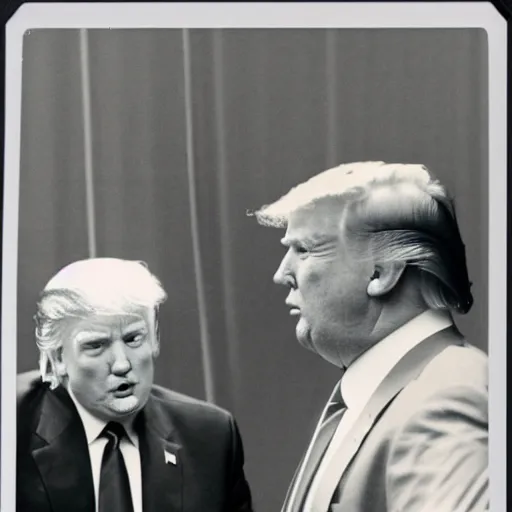 Image similar to polaroid photograph of donald trump meeting aliens