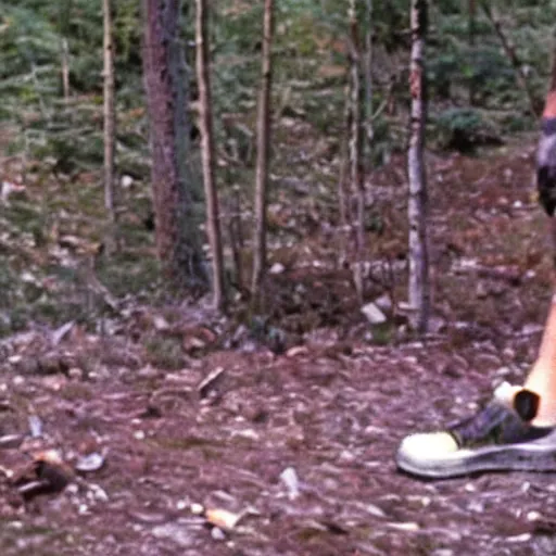 Image similar to A screen capture of found footage video left behind by a missing hiker in 1986