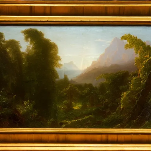 Image similar to an oil painting of a gingerbread house in the forest, by thomas cole, ivan shiskin, and james gurney