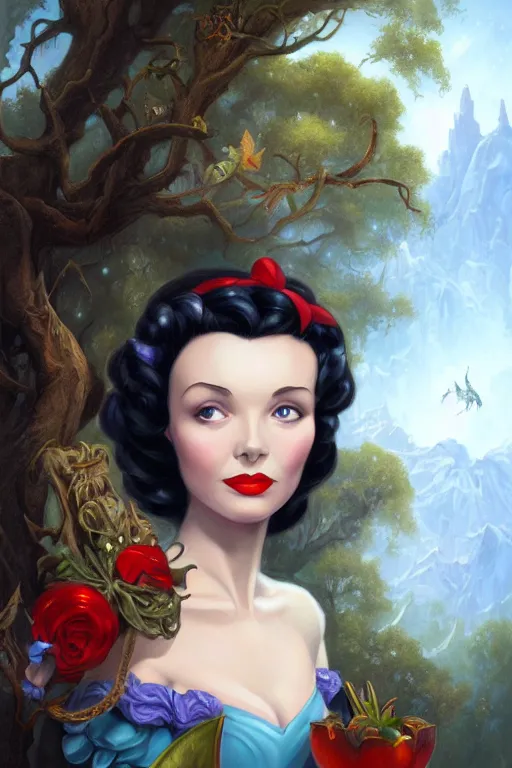 Image similar to beautiful hq matte painting portrait of vivien leigh as snow white, by peter mohrbacher greg rutowski