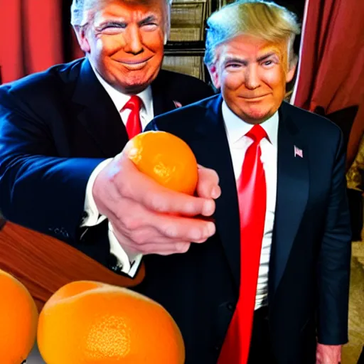 Prompt: donald trump with an orange fruit head