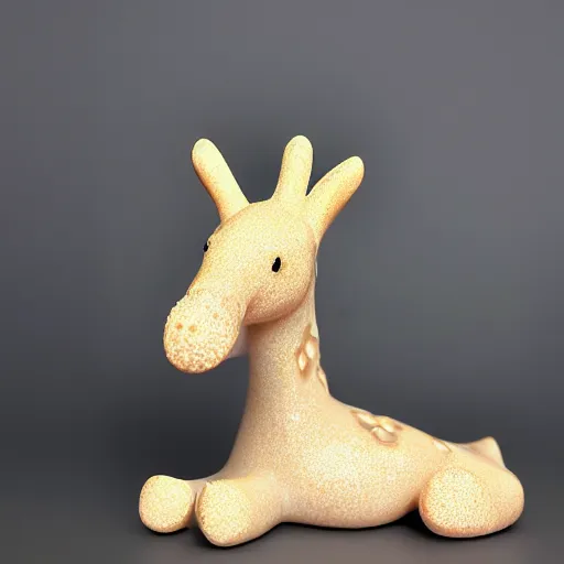 Prompt: photograph of a cute porcelain giraffe, chunky, kawaii, soft lighting, golden detailing, smooth, glazed, high quality, hd, 8k, sharp focus, studio lighting