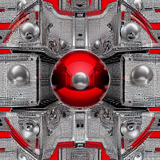 Prompt: chrome spheres on a red cube by h.r. giger