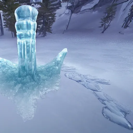 Image similar to magnificent ice formations and a lake, cinematic, unreal engine 5