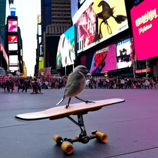 Image similar to a bird on a skateboard in times square