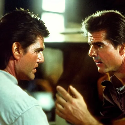 Prompt: Tom Cruise and Mel Gibson are best friends, movie still, photograph, high quality, 4K