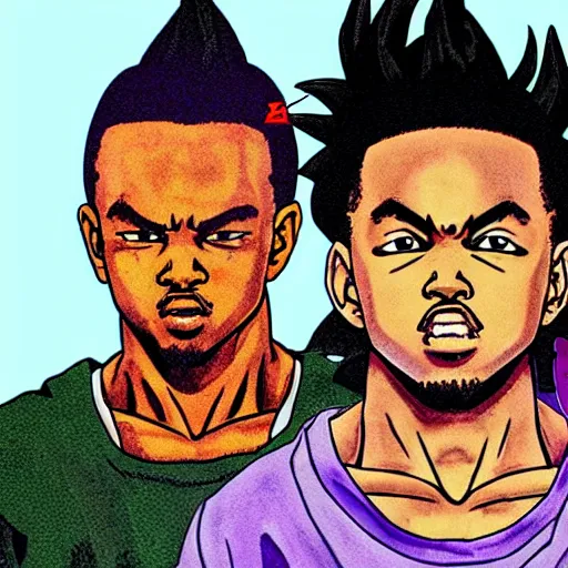 Image similar to kendrick lamar drawn in the style of dragon ball z